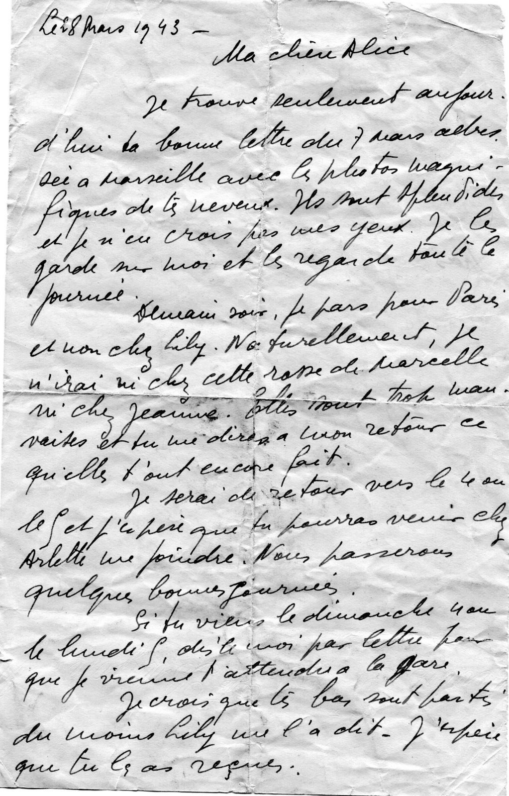Scan original de Lettre de Lazare Rachline à sa femme, signée Lucienne