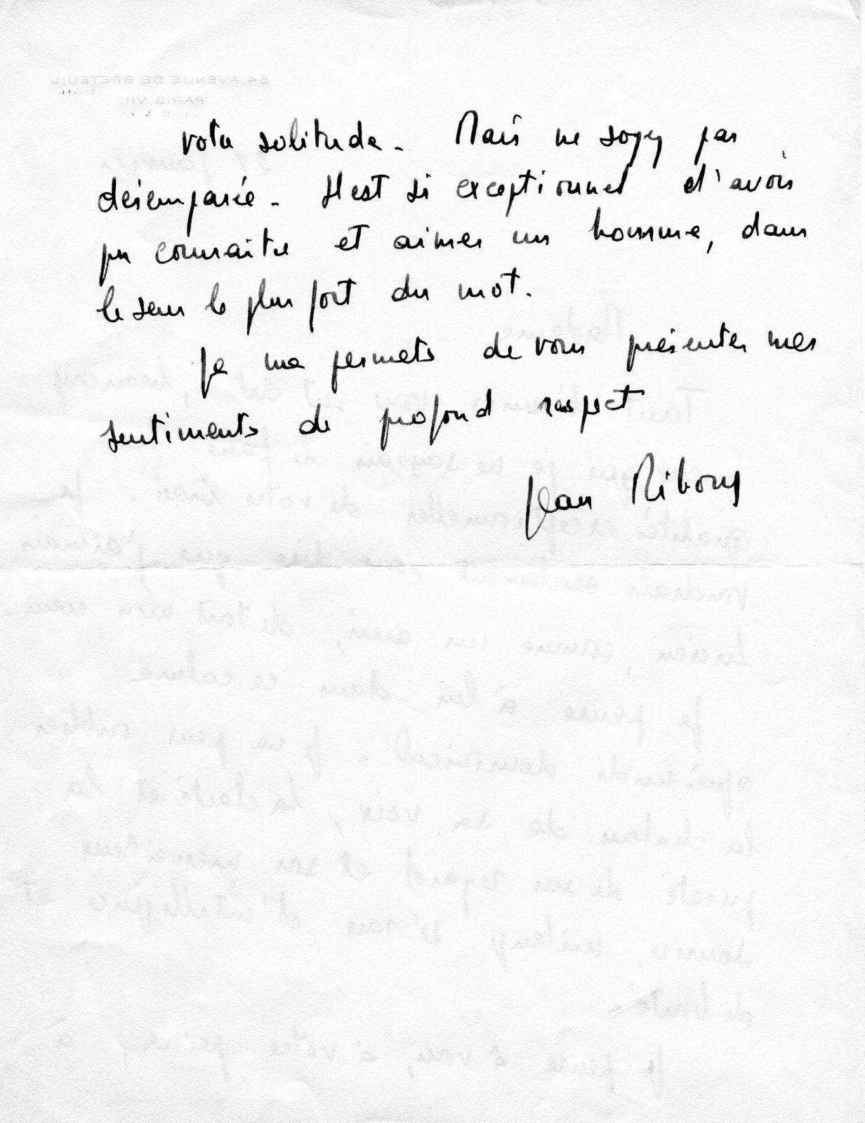 Scan original de Lettre de Jean Riboud à Suzanne Rachline