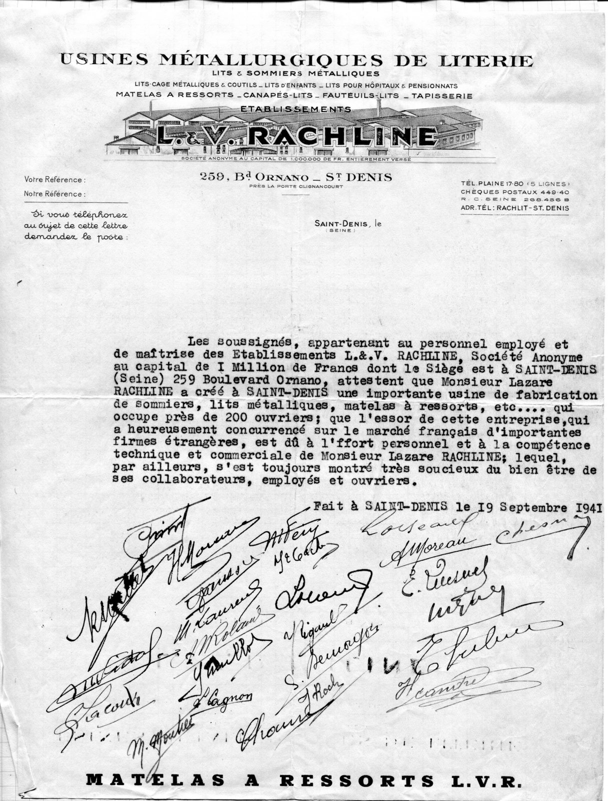 Scan original de Dénaturalisation de Lazare Rachline - Pétition des employés des Etablissements L&V Rachline