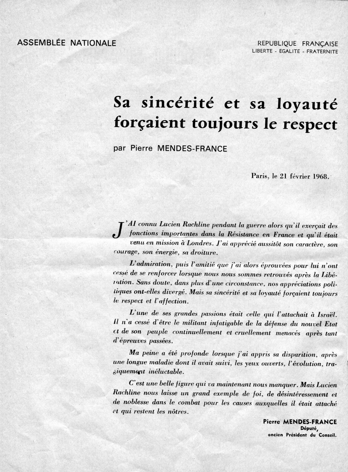 Scan original de Hommage spécial de "Perspectives France Israël" - Pierre Mendès France