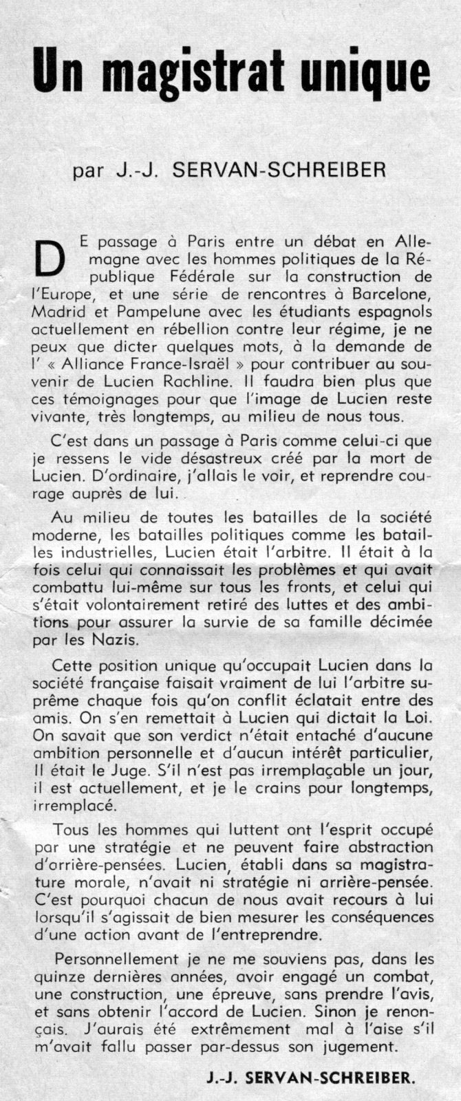 Scan original de Hommage spécial de "Perspectives France Israël" - Jean-Jacques Servan-Schreiber