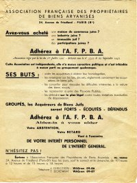 Scan original de Affiche - Association française des propriétaires de biens aryanisés