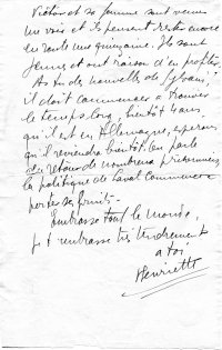 Scan original de Lettre de Lazare Rachline à sa femme Suzanne - signée Henriette