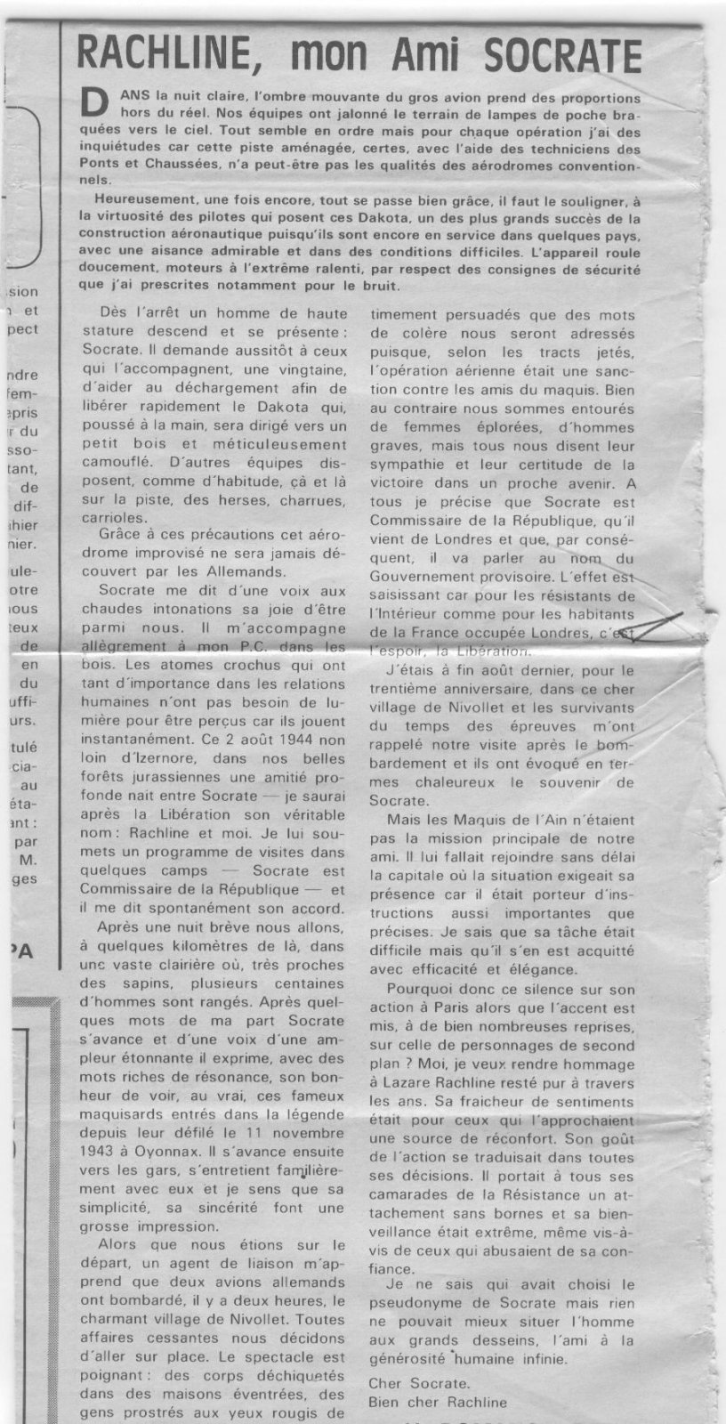 Scan original de Presse - Article de Henri Romans-Petit dans "Le Droit de Vivre"