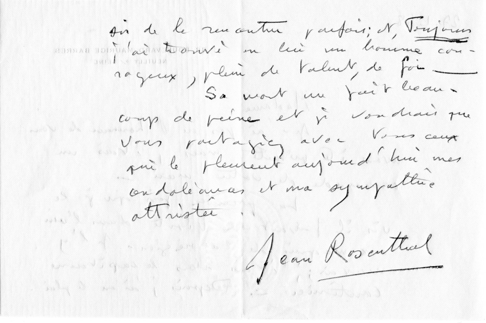 Scan original de Lettre de Jean Rosenthal à Suzanne Rachline