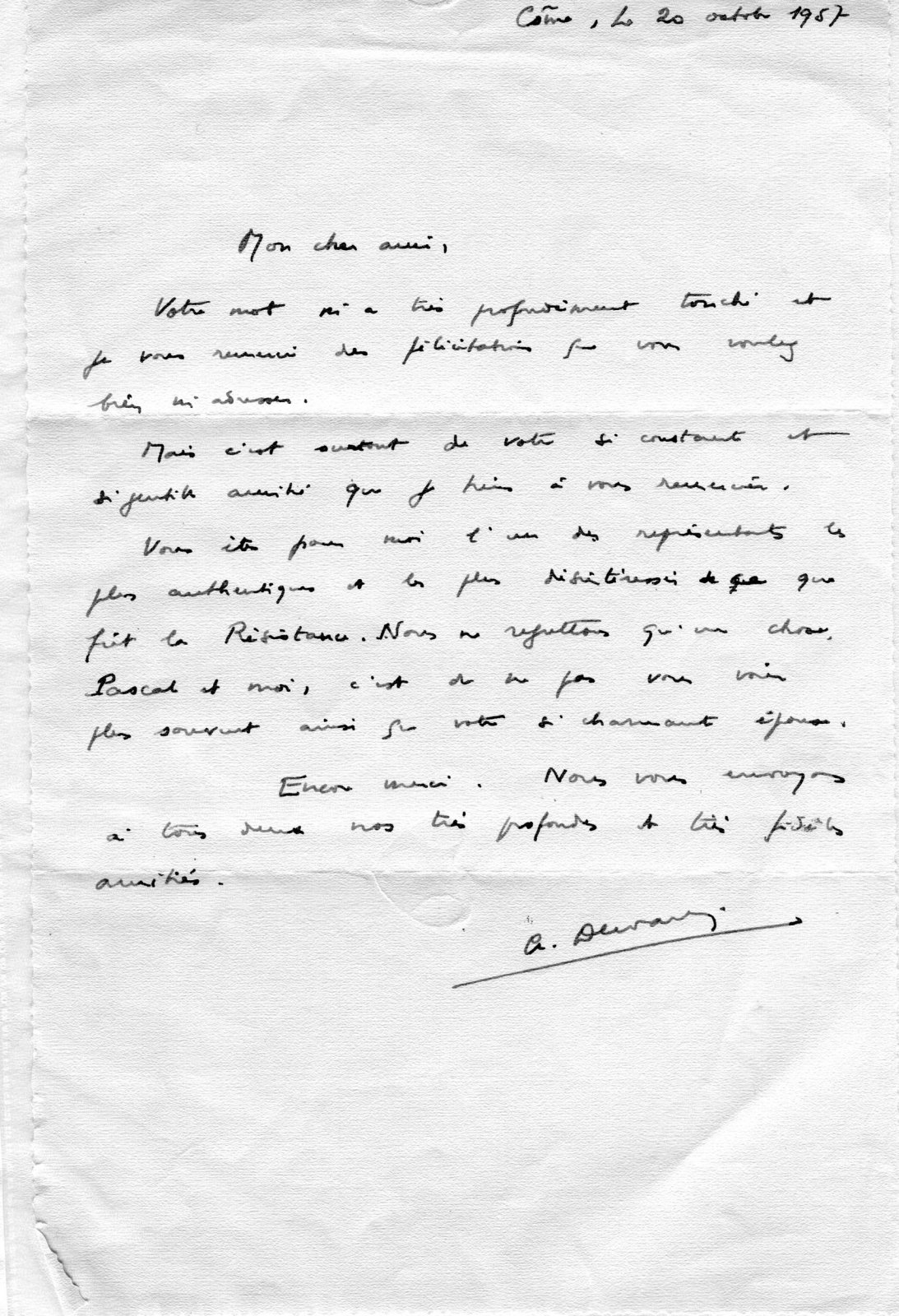 Scan original de Lettre du Colonel Passy  (A. Dewavrin)  à Lazare Rachline