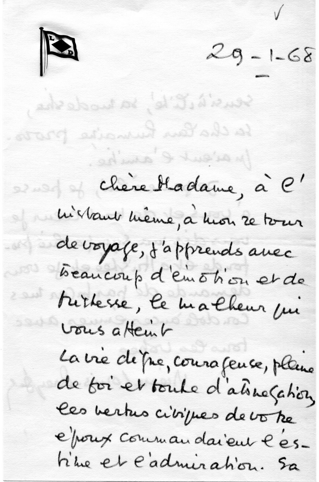 Scan original de Lettre de Pierre Louis-Dreyfus  à Suzanne Rachline