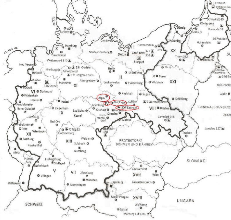 Scan original de Carte situant le Stalag IV B en Allemagne